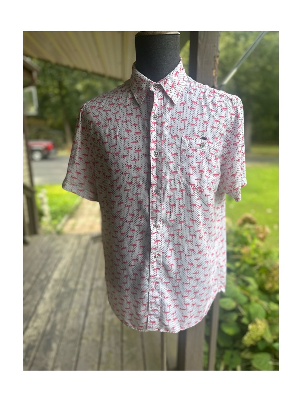 Nicoby Men’s Flamingo Print Short Sleeve Button Down Shirt - Size L - 100% Modal